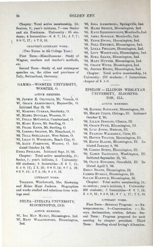 Chapter Record for 1885-86: Epsilon - Illinois Wesleyan University (image)